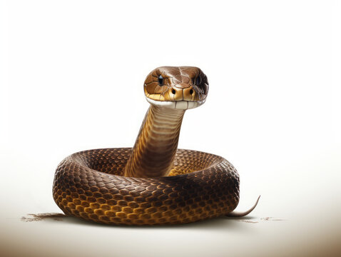 Artist's rendering of a King Cobra, poised and hooded, on a plain background.