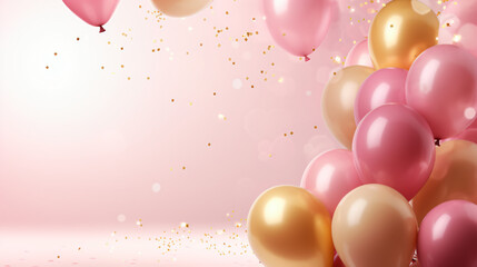 Celebration background with pink confetti and gol - obrazy, fototapety, plakaty