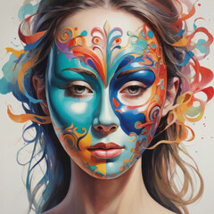Fototapeta premium Mask of Serenity, the hidden complexities of their mental state