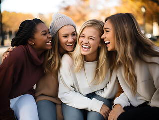 Obraz premium Friends gathered in a casual setting, smiling and laughing