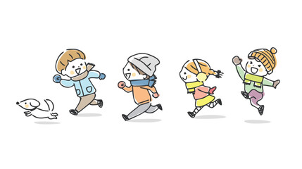 冬に外を走る子供たち