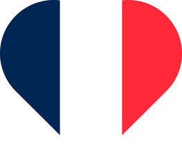 Simple icon of french flag in love or heart shape on transparent background
