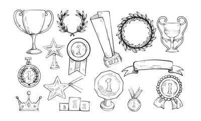 awards icon handdrawn collection engraving