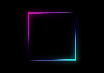 3D Illustration Neon  square on black background. red neon frame glowing.
