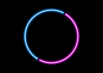 Modern, abstract round circle blue and pink neon light frame over black background, 3D illustration

