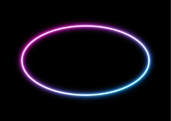 Modern, abstract round circle blue and pink neon light frame over black background, 3D illustration
