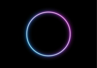 Modern, abstract round circle blue and pink neon light frame over black background, 3D illustration
