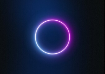 Modern, abstract round circle blue and pink neon light frame over black background, 3D illustration
