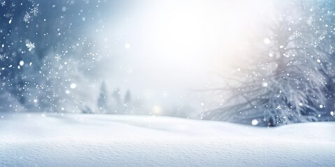Fototapeta premium Winter wonderland bliss for xmas. Scenic landscape blanketed in pristine white snow adorned with sparkling snowflakes and icy delights creating magical seasonal background for christmas