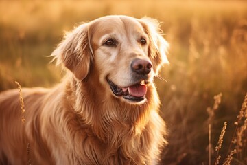 Portrait of an Old Golden Retriever - A Cute Domestic Pet Dog with Purebred Canine Features in Stunning Gold Coat