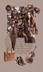 Fashion aesthetic moodboard, colors trends wallpaper. Hand made magazine clipping collage. Top color of the season brown. Design of collage made without ai generative