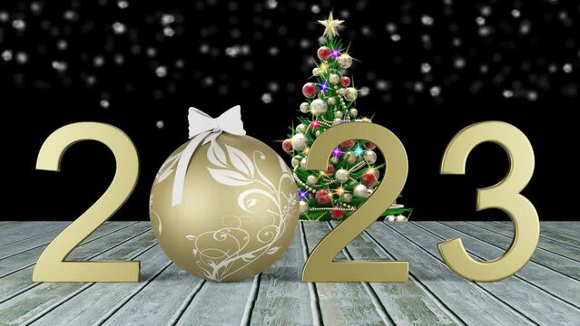 Filmato. Illustrazione 3D. Anno nuovo 2024. Capodanno 2024 in numeri. Il 2024, con decorazione di Natale, sostituisce il 2023. Sfondo con decorazione natalizia..