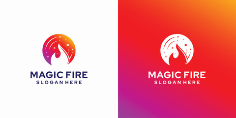 Vector logo illustration of magic fire and moon