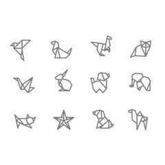 Origami flat line icons set. Paper cranes - obrazy, fototapety, plakaty