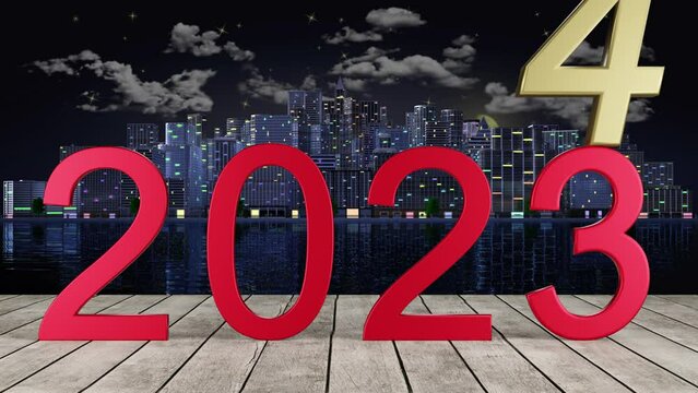 Filmato. Illustrazione 3D. Anno nuovo 2024. Capodanno 2024 in numeri. Il 2024 sostituisce il 2023..