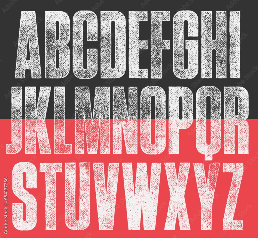 Fototapete rough halftone dots bold condensed font. detailed, individually textured characters with an eroded r