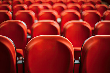 an empty auditorium surrounded by two rows of red seats