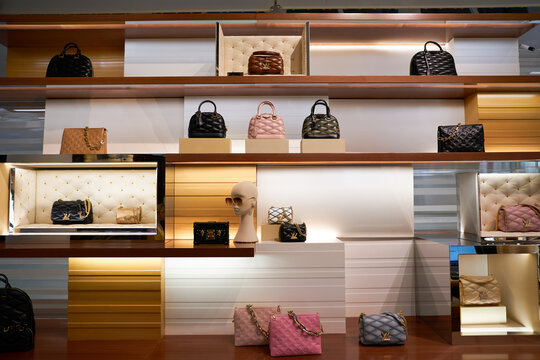 SINGAPORE - NOVEMBER 05, 2023: goods on display inside Louis Vuitton's store at the Marina Bay Sands
