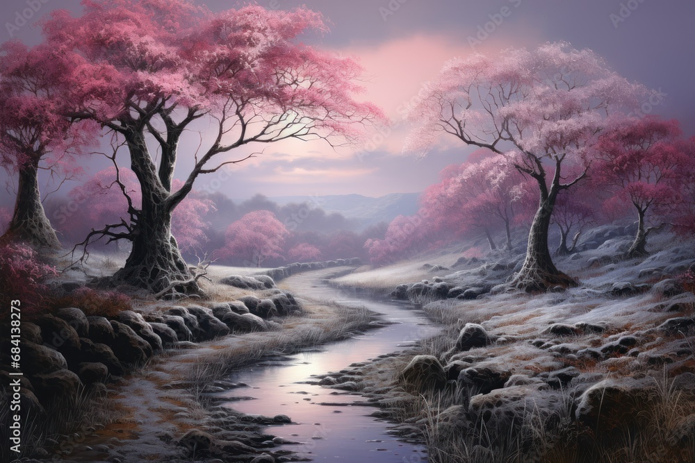 Wall mural Frosty Morning Landscapes - Generative AI