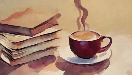 ホットコーヒー読書　イラスト