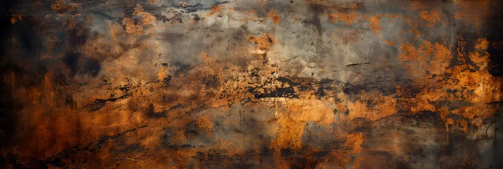 Fotobehang Aged grunge copper with rusty dark bronze texture on black  © fotogurmespb