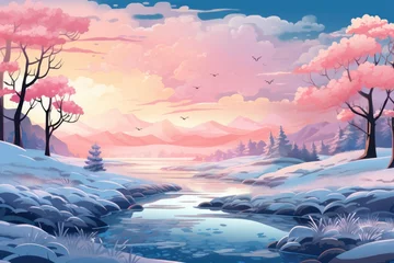 Wandaufkleber Frosty Morning Landscapes - Generative AI © Sidewaypics