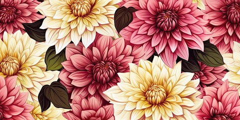 Abstract floral flower dahlia texture background banner, Closeup of colorful blooming dahlias