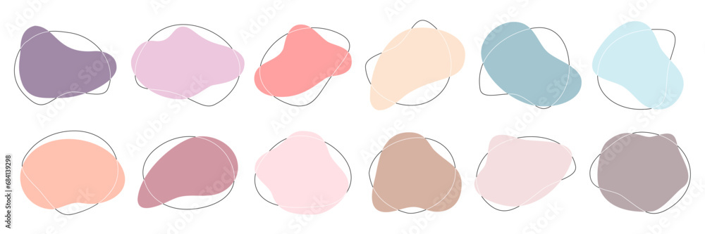 Poster color liquid irregular amoeba blob shapes vector collection isolated on white background. pastel col