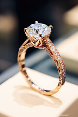 Commercial studio photo of a stunning engagement ring. Jewelry for marriage proposal. Precious exquisite ring.