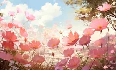 Breathtaking Display of Oversized Pink Blooms Bathed in Sunlight Generative AI
