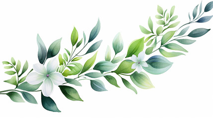 Green Watercolor Floral Element on white isolated background