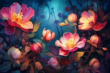 Emerald Eden: A Mesmerizing Display of Floral Splendor in Artwork #3 Generative AI - obrazy, fototapety, plakaty