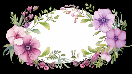 Hand drawn watercolor wreath with picturesque herbs and flowers
