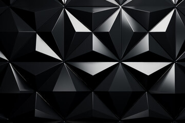 Polished semigloss tiled wall with black 3D triangular blocks render 