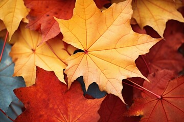 Naklejka na ściany i meble Exquisite Transition: Unveiling the Vibrant Spectrum of Autumn Leaves Generative AI
