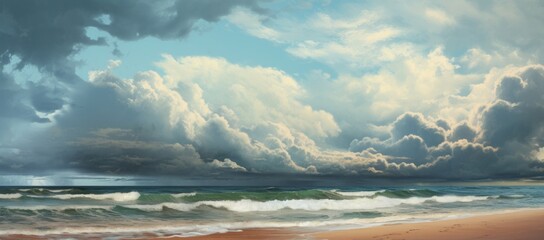 Dramatic Storm Clouds Unleashed Over Serene Beach - The Power and Beauty of Nature Generative AI