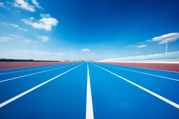 Blue track crisp white lines for running visually striking contrast 