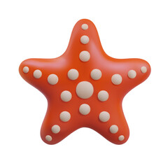 Caribbean starfish in red color on white background. Funny sea animal. Common starfish, marine life. Vector illustration in 3d style with white background