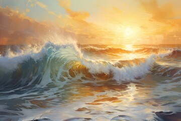 Embrace Serenity: Exquisite Capture of Powerful Waves Kissing the Shore Generative AI