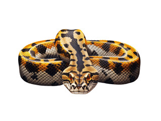 Obraz premium Artistic rendition of a coiled Carpet Python with intricate scale patterns on a transparent background.