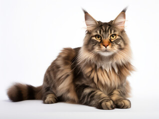 Maine Coon Cat Studio Shot Isolated on Clear Background