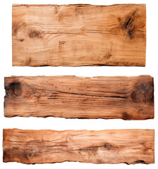 Set of rough boards. Wooden boards for decoration. Isolated on a transparent background.