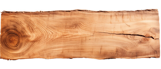 Treated board with a crack. Natural wood for decoration. Wooden sign/stand/backdrop. Isolated on a transparent background.