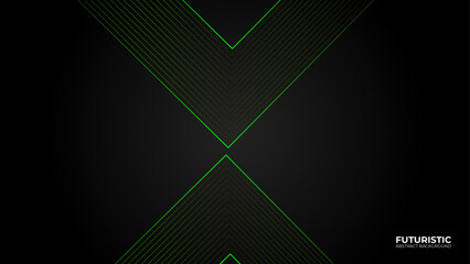 Abstract green line on dark background. Concept technology futuristic lines with light effect. Space for text. Motion lines vector design for cover, brochure, book, banner web, flyer, advertising.