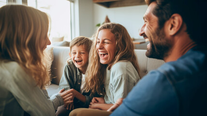 Obraz premium Happy big family laughing together in the domestic house background.