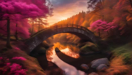Foto auf Acrylglas Rakotzbrücke Awesome Autumn Landscape. Amazing sunset in Azalea