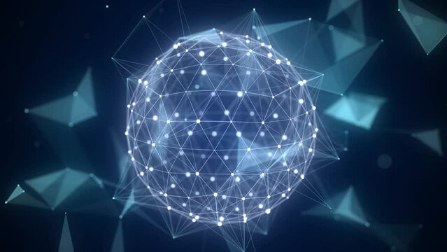 Futuristic blue sci-fi sphere in space. Technology circle a network connection big data. Digital ai background with particles. Abstract frame ball. 3D wireframe geometric sphere. 3D rendering.