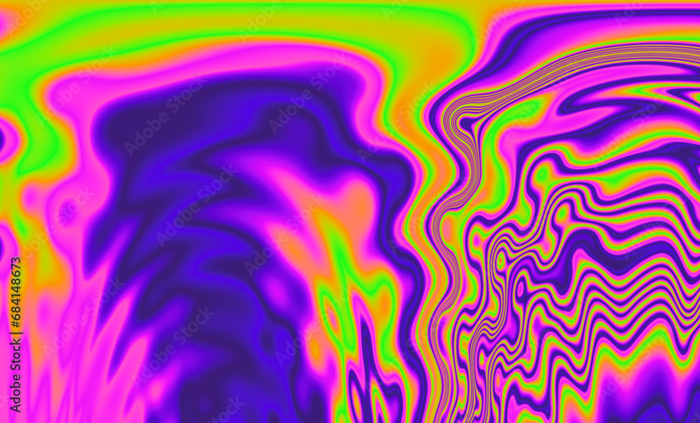 Poster trippy backdrop adorned with vibrant neon glitch patterns and a mesmerizing polarization overlay.
