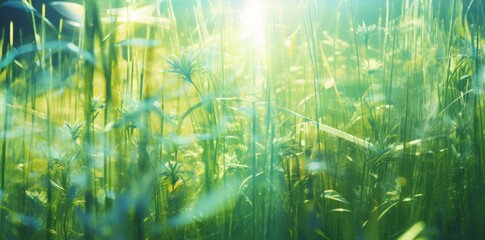 Vibrant Green Grass Bathed in Sunlight: A Tribute to Nature's Beauty Generative AI