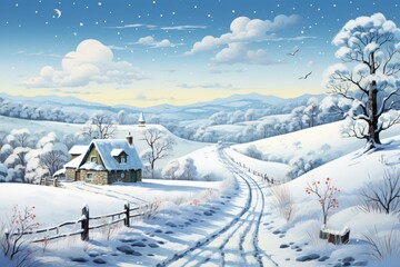 Obraz premium Snowy Countryside Drives - Generative AI